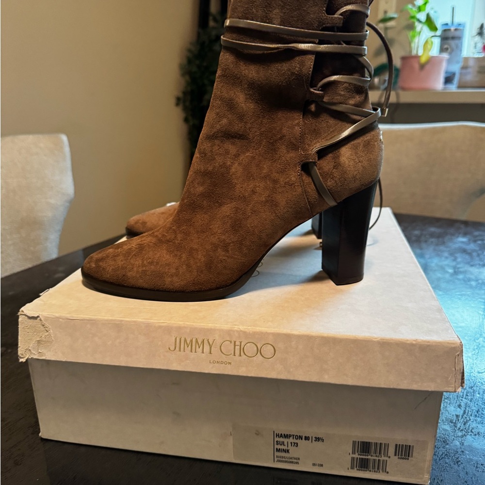Jimmy Choo Dark Brown Suede Heeled Boots - Picture 4 of 9